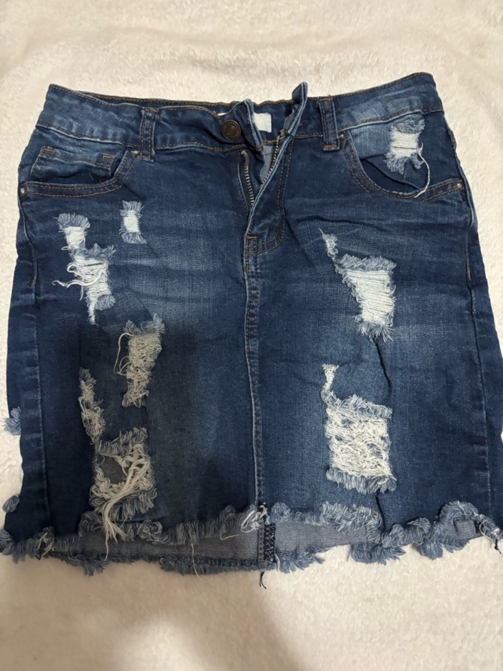 Forever 21 Dark Blue Distressed Denim Mini Skirt